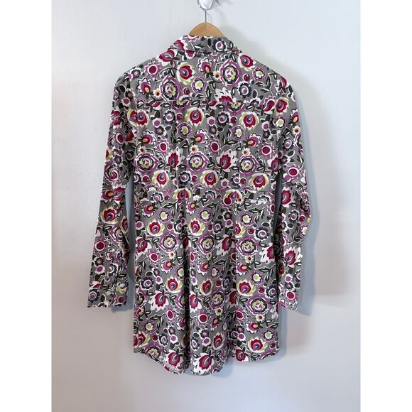 BODEN gray pink retro floral button down longline 100% cotton tunic top blouse - Picture 5 of 7